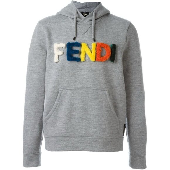 FENDI Logo Letter Gray Hoodie Sweatshirt Size Small - Picture 7 of 8